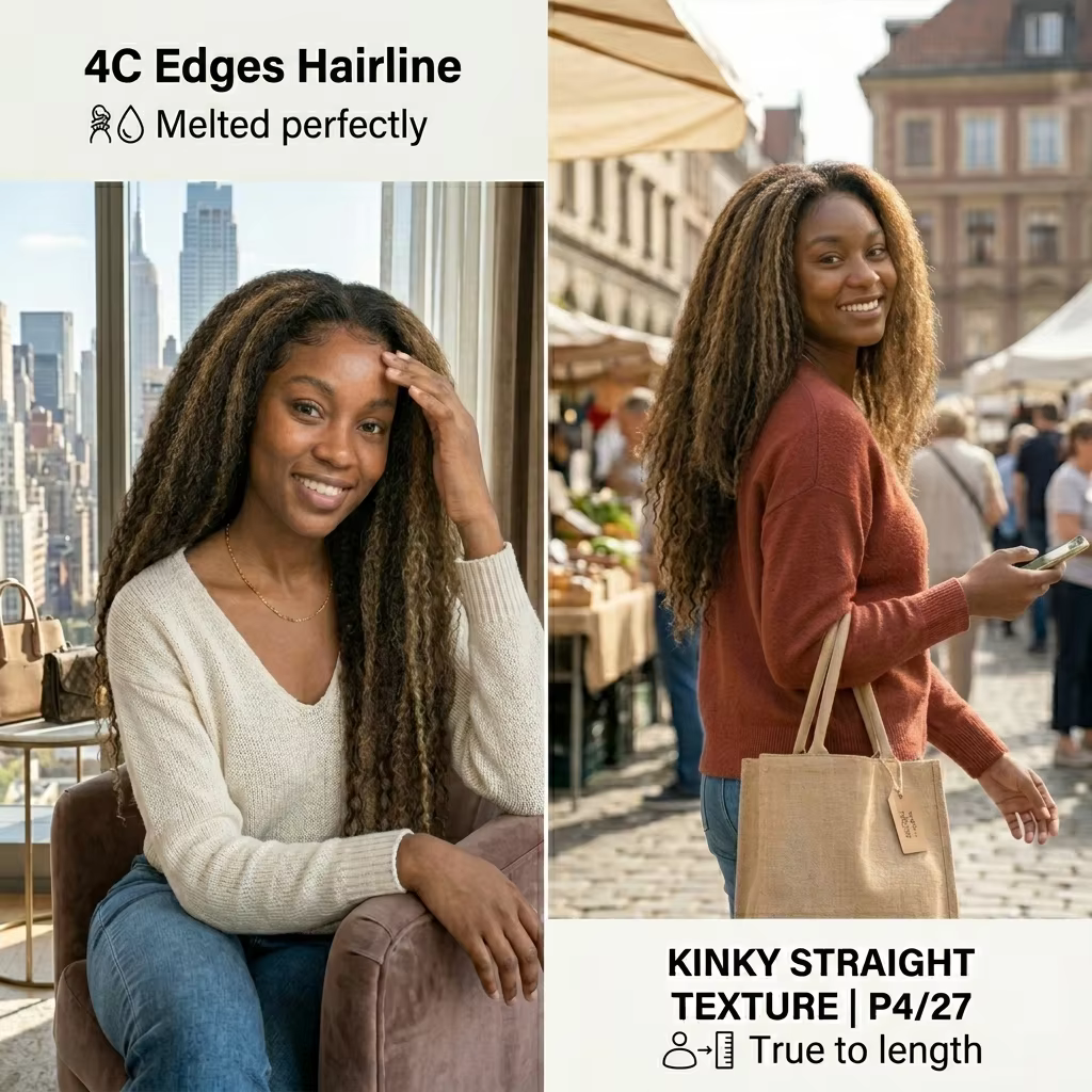 Perruques de cheveux humains raides et bouclés 4C avec bordures naturelles, perruque sans colle 5x5 
