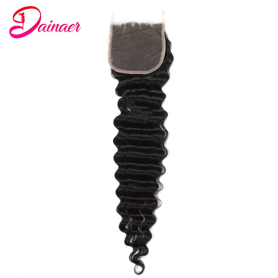Perruque Lace Closure Deep Wave Brésilienne Remy 100% Naturelle, Cheveux Humains Doux, 4x4, Pre-Pluc