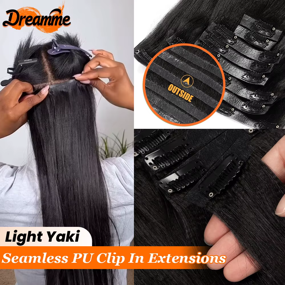 Clip sans couture Ins 7 pièces pince en polyuréthane sans couture dans les Extensions de cheveux hum