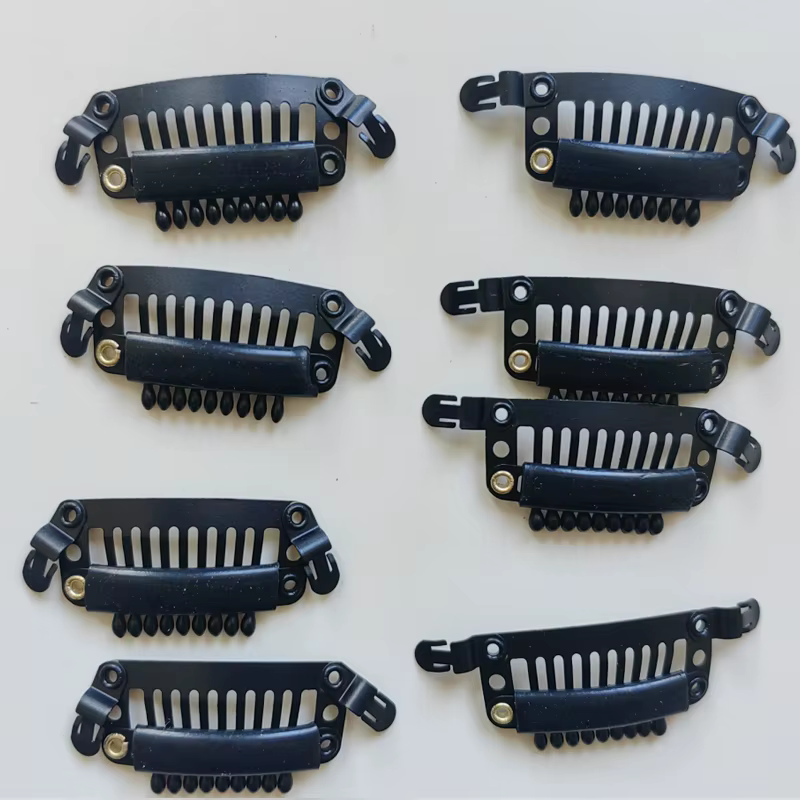 Clips à pression Selfit pour trame de cheveux, 9 dents, couleur noire, 3.2cm, 10 pièces
