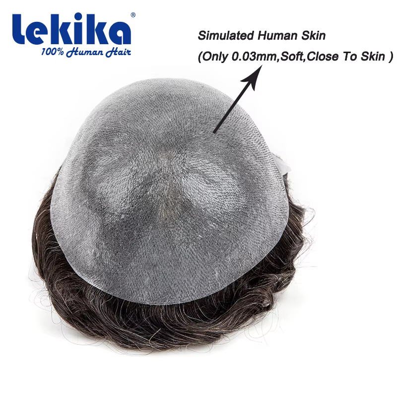 0.03mm PU Ultra mince peau toupet naturel hommes perruque Invisible mâle cheveux prothèse V boucle s