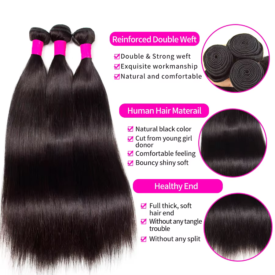 Extensions de cheveux humains brésiliens lisses non traités, couleur naturelle, cheveux Remy vierges