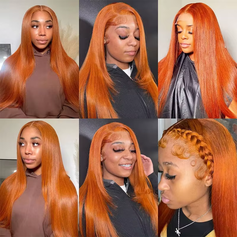 30 pouces droite Orange gingembre dentelle avant perruques cheveux humains 350 couleur brésilienne 1