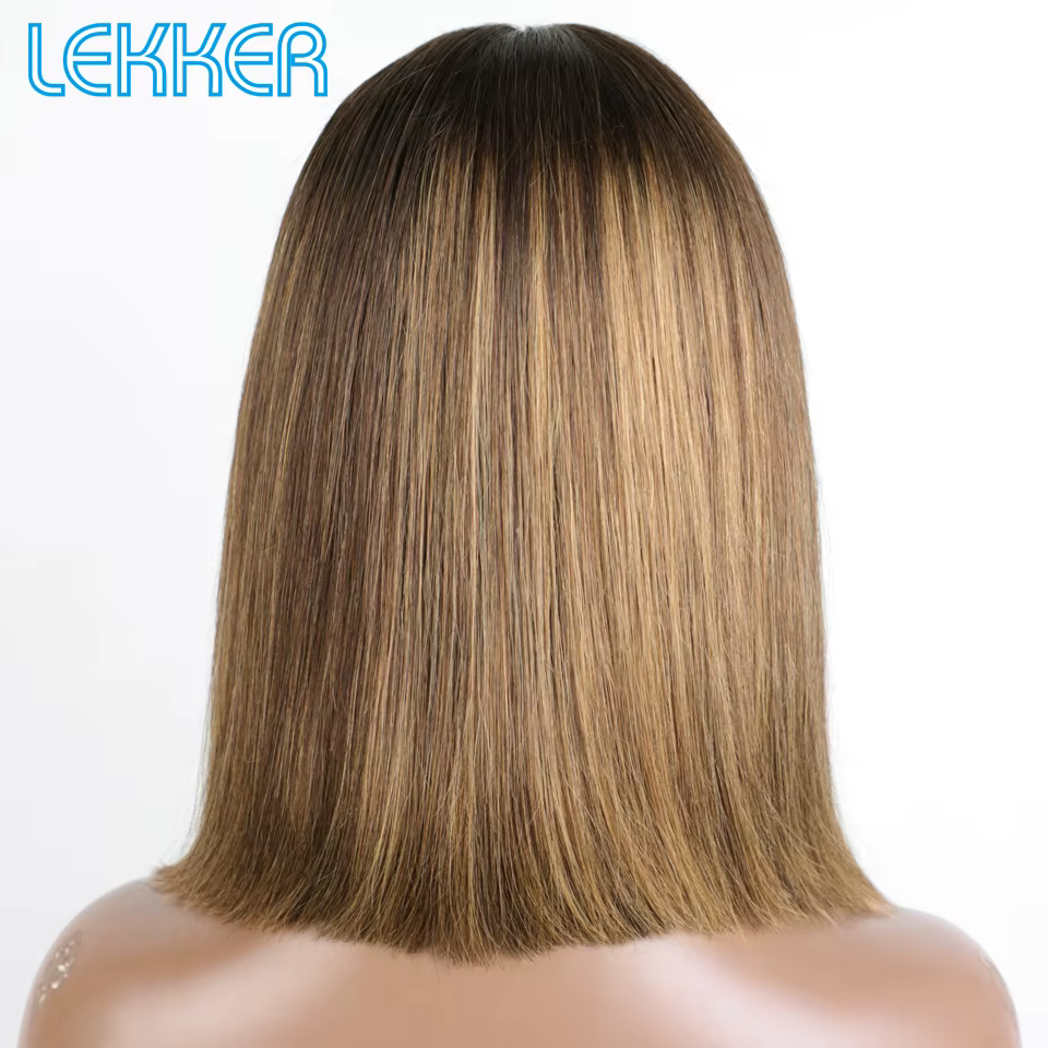 Lekker mettre en évidence brun court droit Bob 13x1 T partie dentelle avant 100% perruques de cheveu