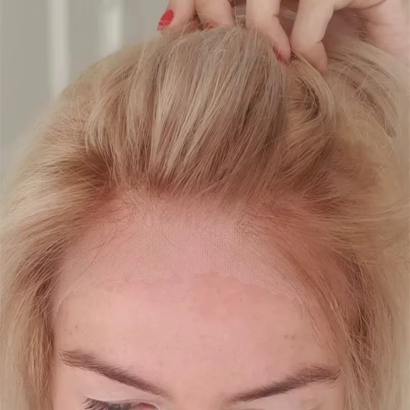 Perruque Bob Lace Frontal Wig synthétique courte et lisse, blond platine ombré, perruque Lace Fronta