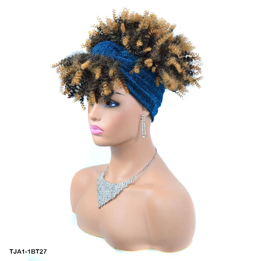 Perruque Afro bouclée Turban multicolore bandeau perruques femmes cheveux courts moelleux avec échar