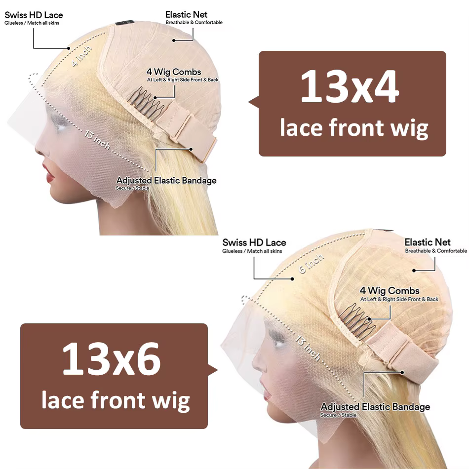 Wiggogo Perruque frontale en dentelle HD 613 Body Wave 13X6 13X4 30 38 pouces Blonde Transparente en