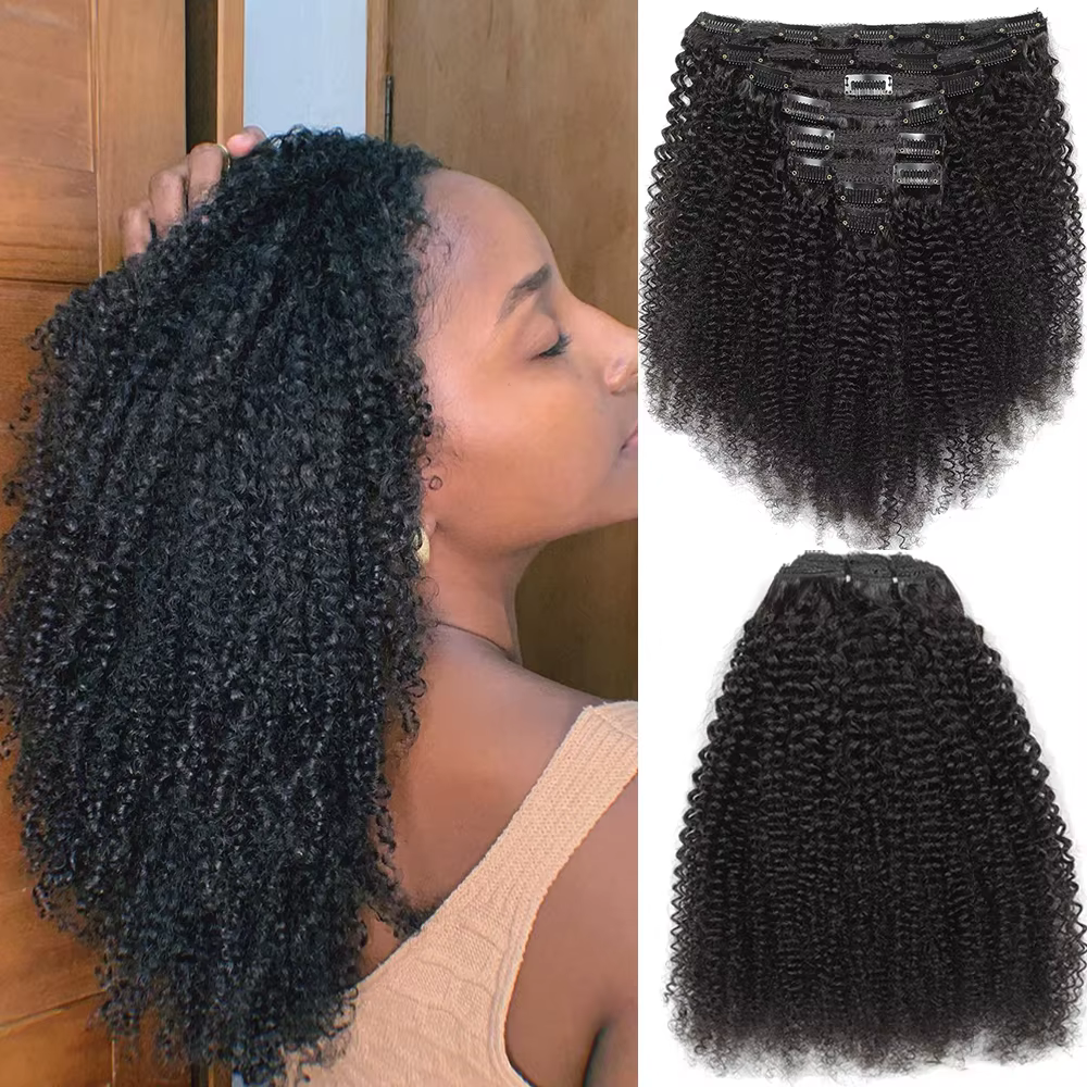 Extensions de cheveux bouclés afro crépus, lot de 8 pièces, 120g, pour tête entière, en PU sans cout