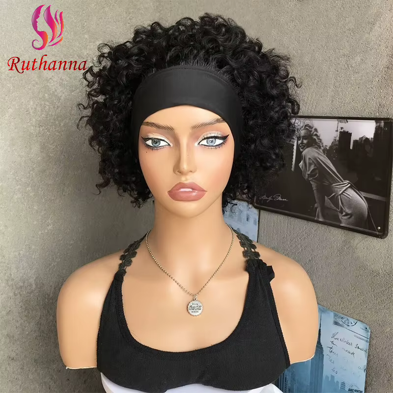 Crépus bouclés bandeau perruque 100% cheveux humains courts bouclés perruques pleine Machine brésili