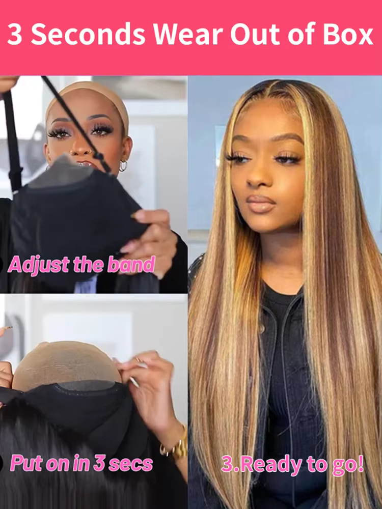 Perruque Lace Front Wig sans colle naturelle ombrée, cheveux lisses, blond miel, 13x6 HD, 30 34 pouc
