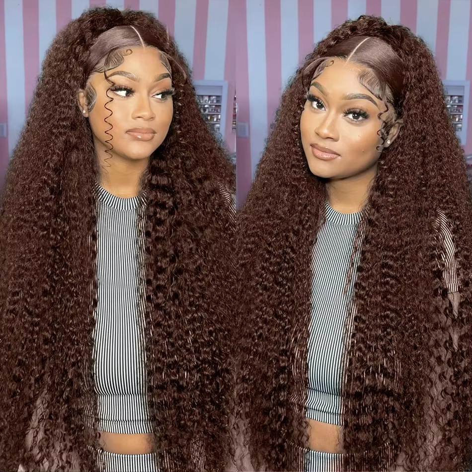 Perruque frontale vague profonde 13x4 13x6 Hd dentelle 30 pouces brun chocolat bouclés dentelle avan