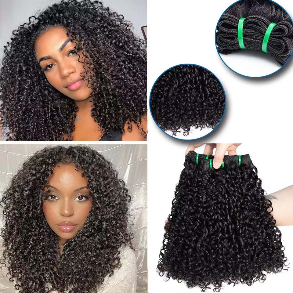 Extensions de cheveux humains bouclés crépus 15A Pixie Curls, lots de 3/4, cheveux vierges bruts bou