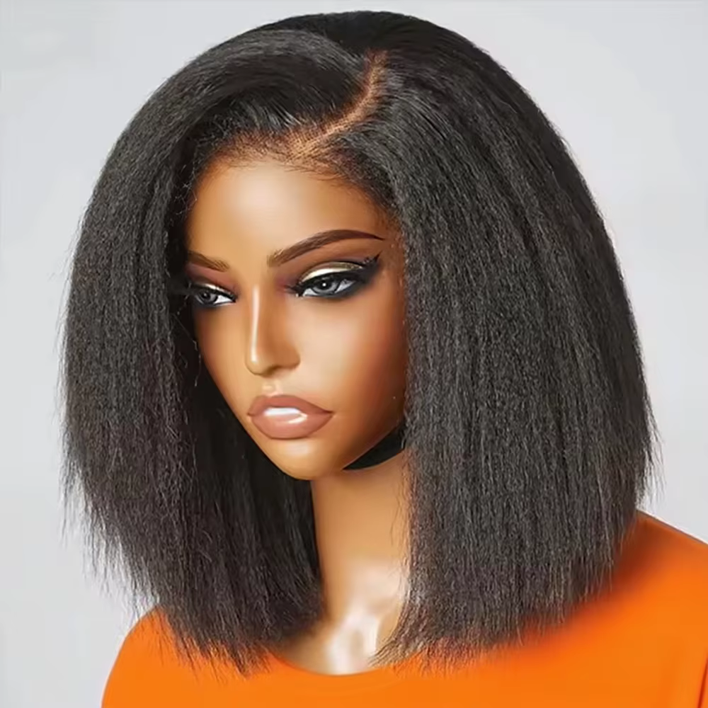 Bon Prix Yaki 250% Perruque Raw Hair Sans Colle Perruque BOB Courte Kinky Straight Perruque Afro Nat