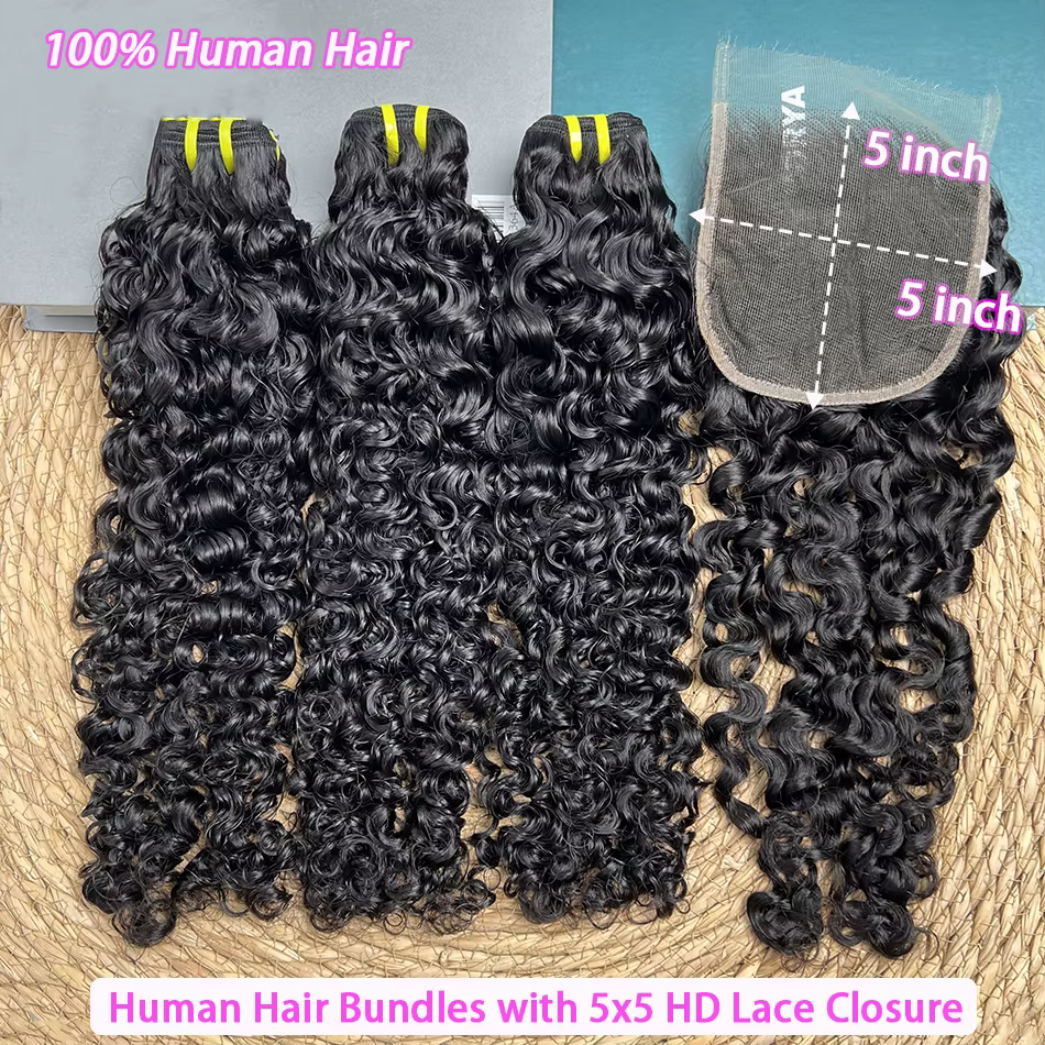 Paquets bouclés birmans avec fermeture en dentelle transparente 5x5 HD 100% cheveux humains # Extens