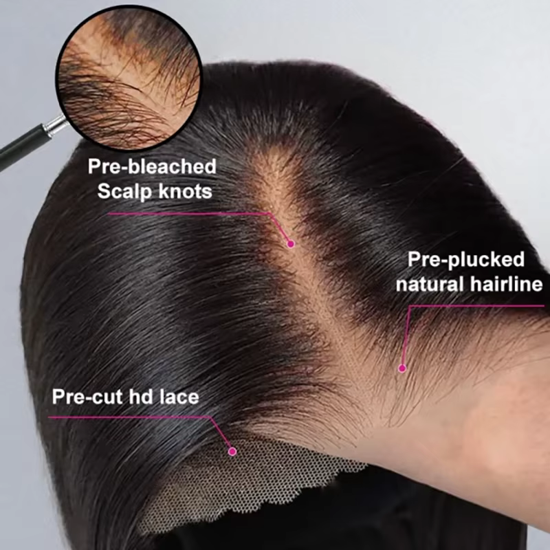 ISEE cheveux pré-décornés noeuds porter et aller court Bob cheveux perruque cheveux humains Transpar