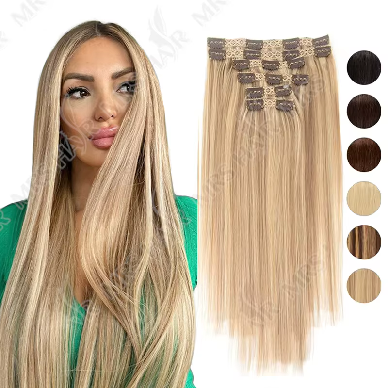 Extensions de cheveux humains à clipser, machine Remy, 24 pouces, 240g, tête complète, vrais cheveux