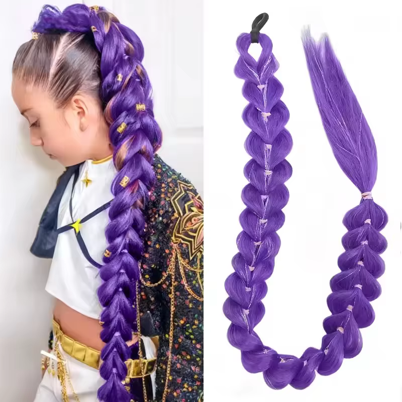 Perruque tressée violette synthétique extra longue de 32 po | Métallique chatoyant | Postiche de