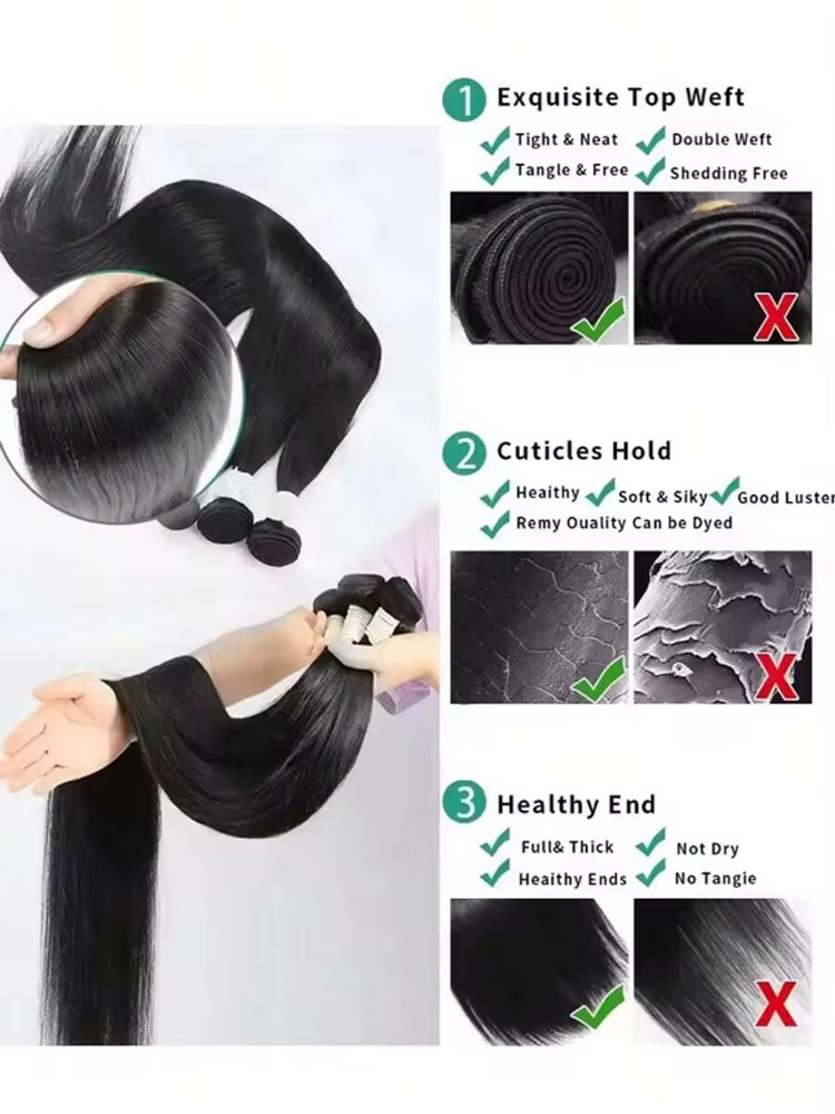 42 pouces paquets os droit brésilien cheveux humains paquets Extensions brutes Tissage pour les femm