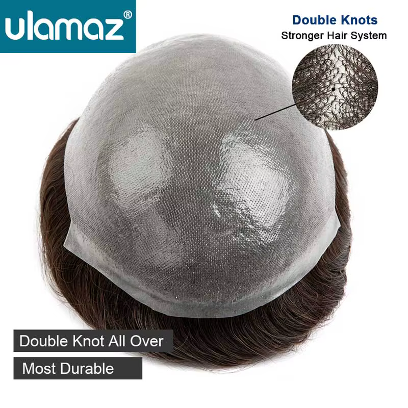 Prothèse de cheveux humains pour hommes toupet de peau entièrement noué homme perruque la plus durab