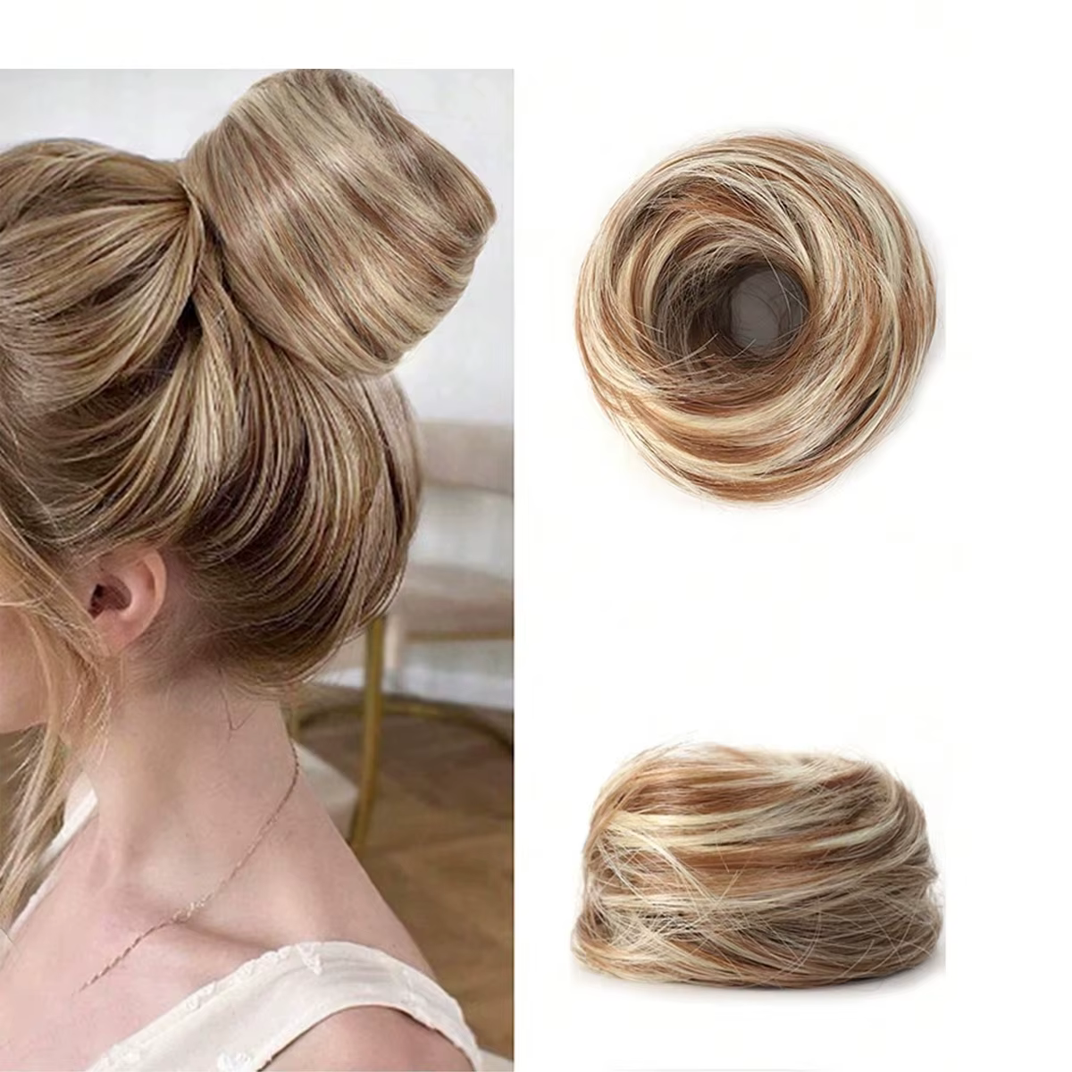 Perruque Updo synthétique facile à porter, Chignon lisse et élégant avec élastique, postiche queue d