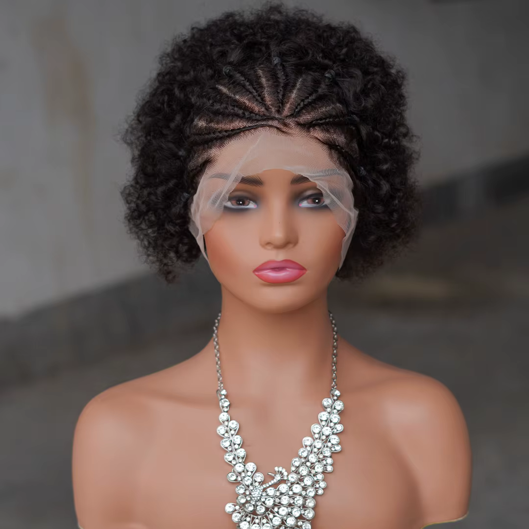 Perruques afro bouclées avec tresses pour femmes, perruque frontale en dentelle colorée, cheveux hum
