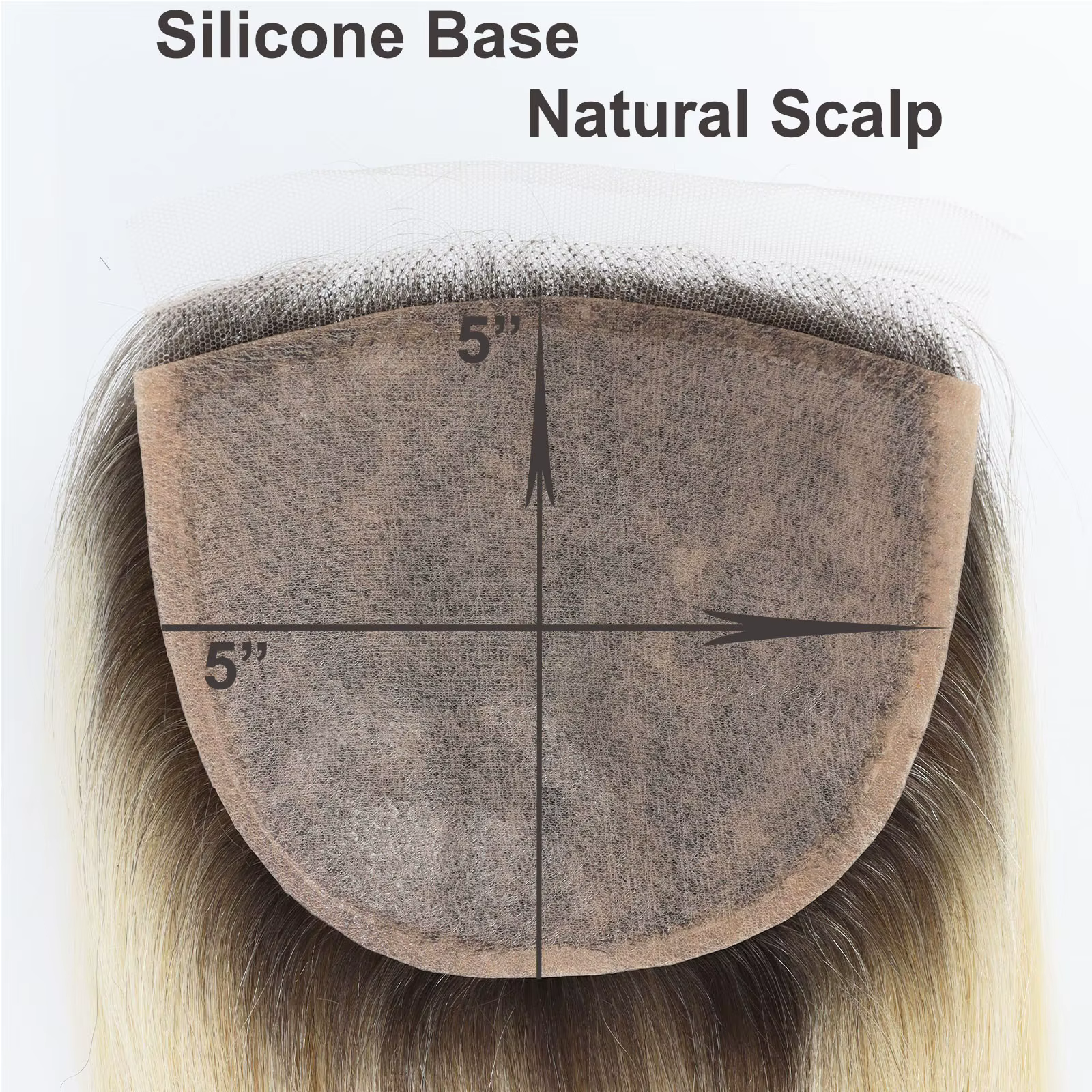 Base en Silicone fermeture à lacets Ombre blond clair en soie 5x5 pouces Topper avec ligne de cheveu