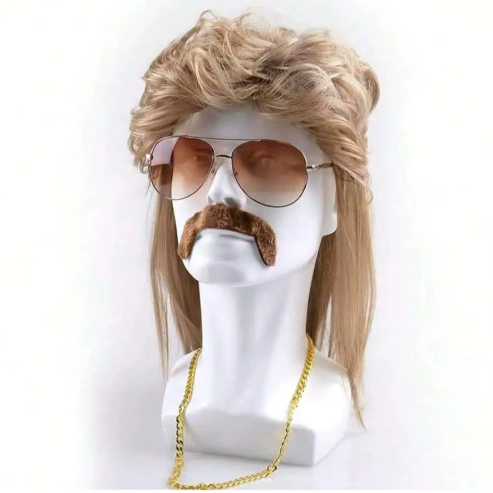 Perruque mulet des années 80 et 90, accessoires de tenue pour hommes, perruques synthétiques blondes
