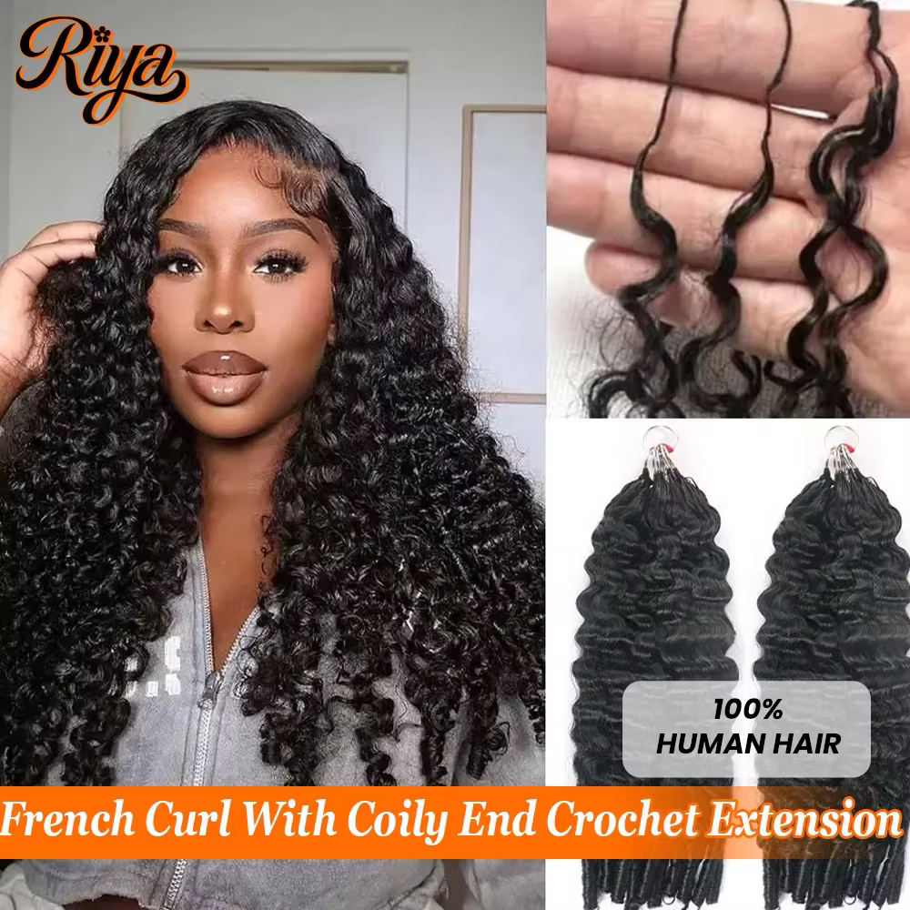 Extensions de cheveux humains en crochet à plumes, bouclées, avec tresses en crochet sans nœuds, che