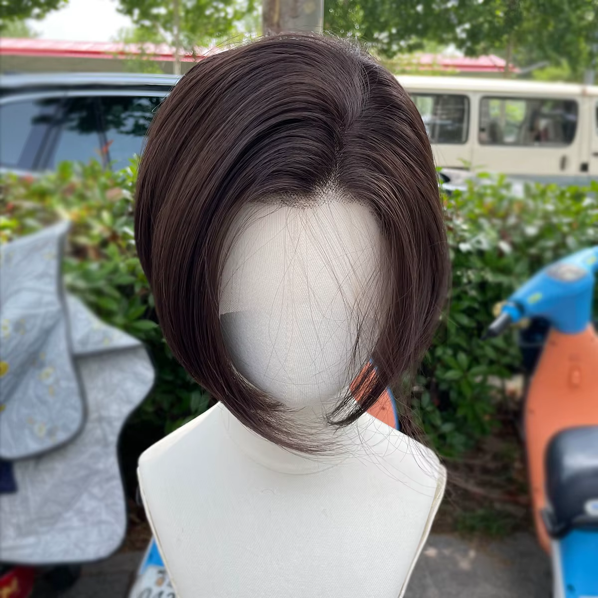 Perruque Lace Front Wig synthétique courte coupe Bob, marron naturel, perruques de Cosplay pour femm