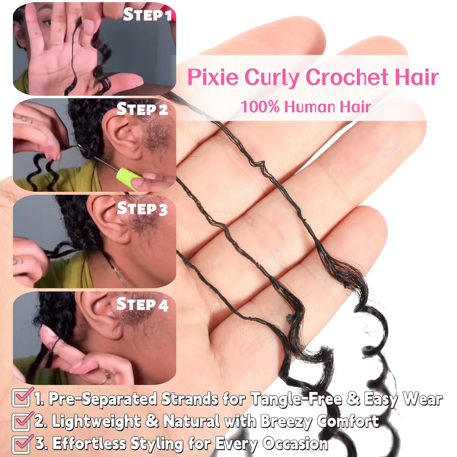 Extensions de cheveux humains au Crochet pré-séparés sans nœuds, cheveux crépus bouclés, plumes au C