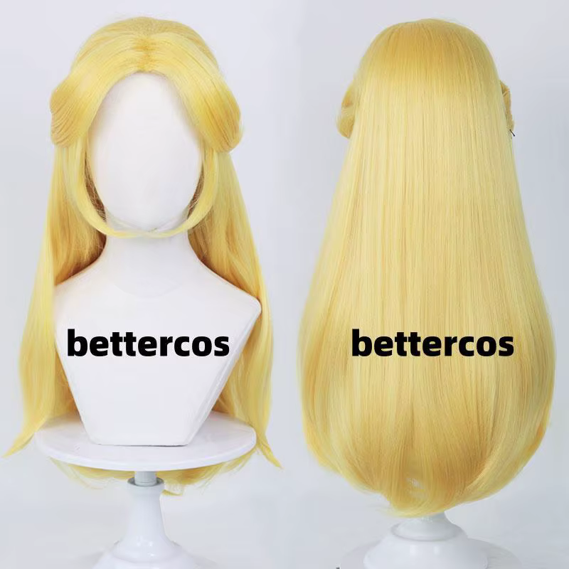 Perruque de Cosplay Alice au Pays des Merveilles, Cheveux Longs et Lisses, Jaune localité, avec Bonn