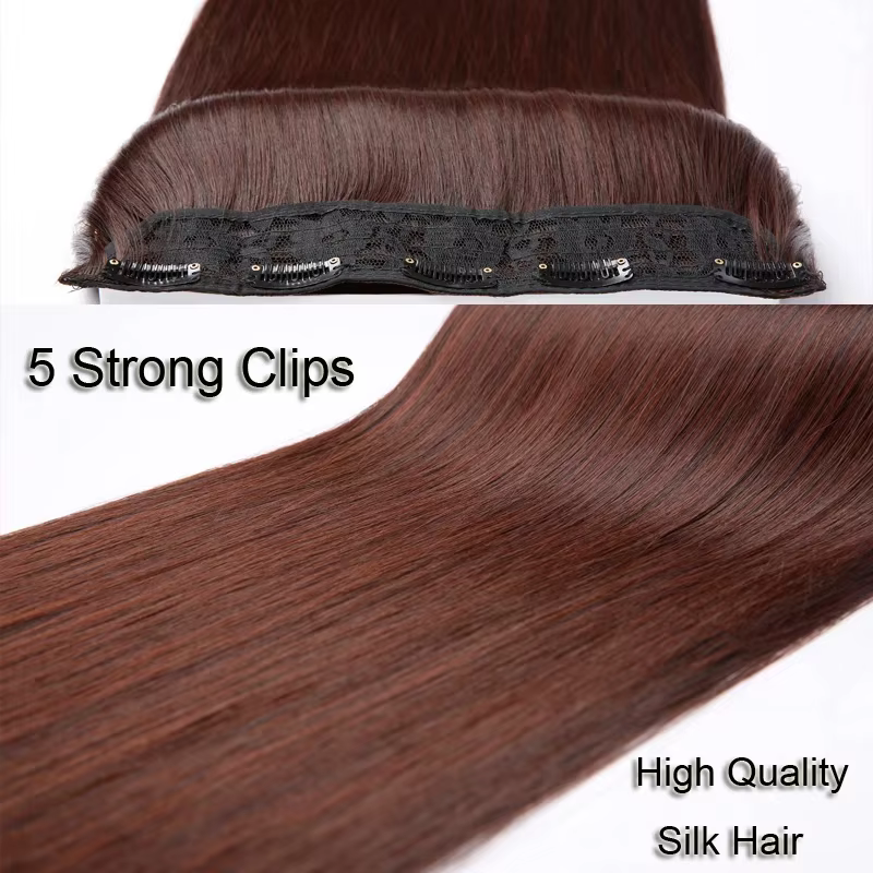 Extensions capillaires synthétiques invisibles à 5 clips, postiche longue et lisse de 24 pouces rési