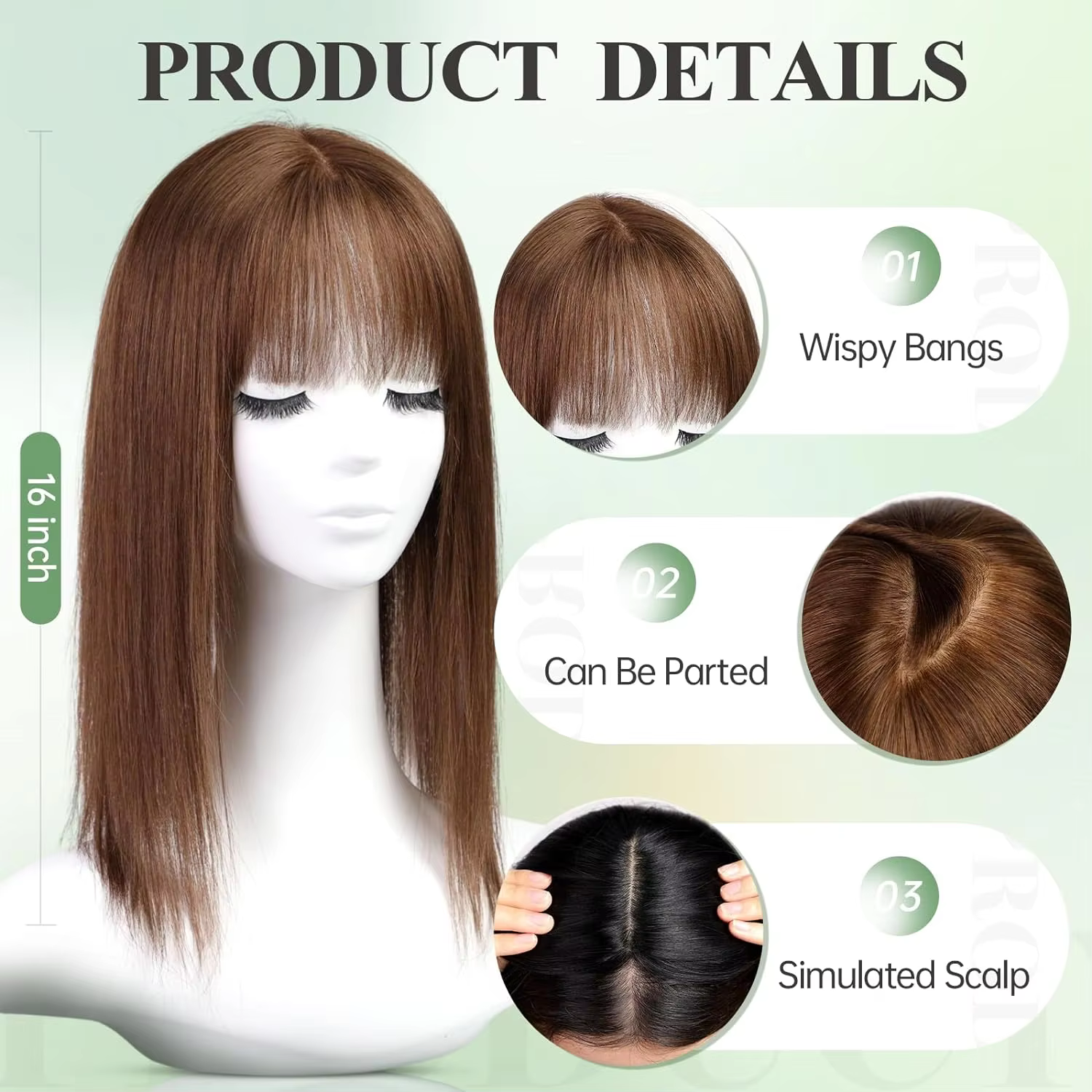 9x9 pouces grandes pièces de cheveux de Base brun foncé Toppers de cheveux humains 16 pouces Toppers