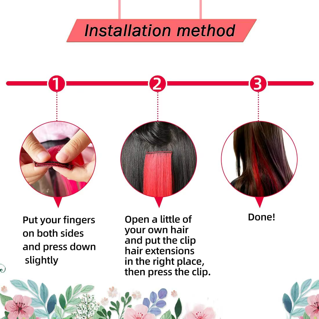 Extensions capillaires synthétiques noires longues et lisses, 10 pièces, postiches à reflets colorés