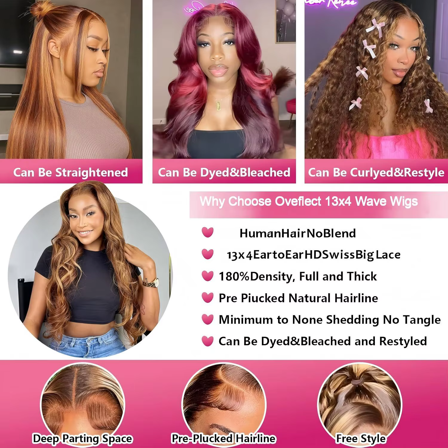 Perruque en cheveux humains blond miel avec mèches, ondulée, avec dentelle frontale, en promotion, s