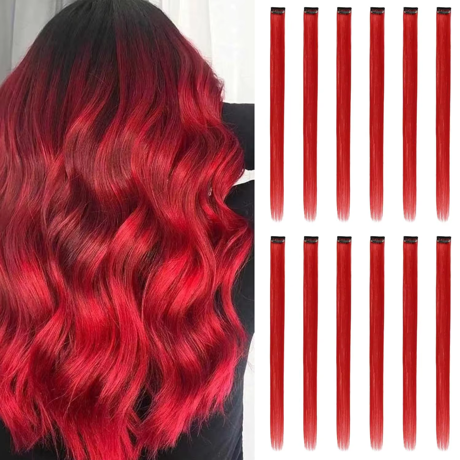 Extensions de cheveux roux à clipser, produit de mise en valeur pour les fêtes, perruque synthétique