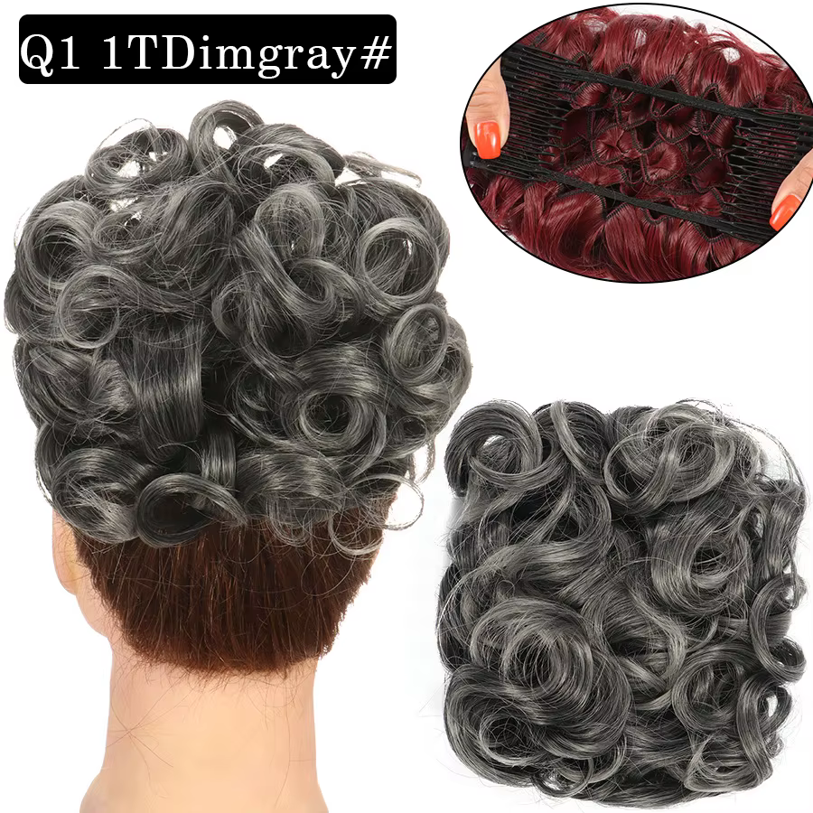 Chignon synthétique court bouclé désordonné, extension de chignon, peignes à cheveux extensibles fac