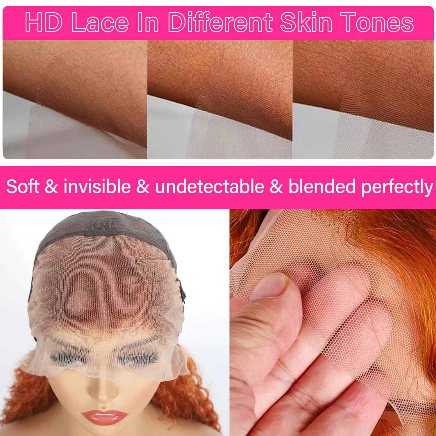 Perruques Lace Front 13x6 en cheveux humains pour femmes, bouclées orange gingembre, Deep Wave, Perr
