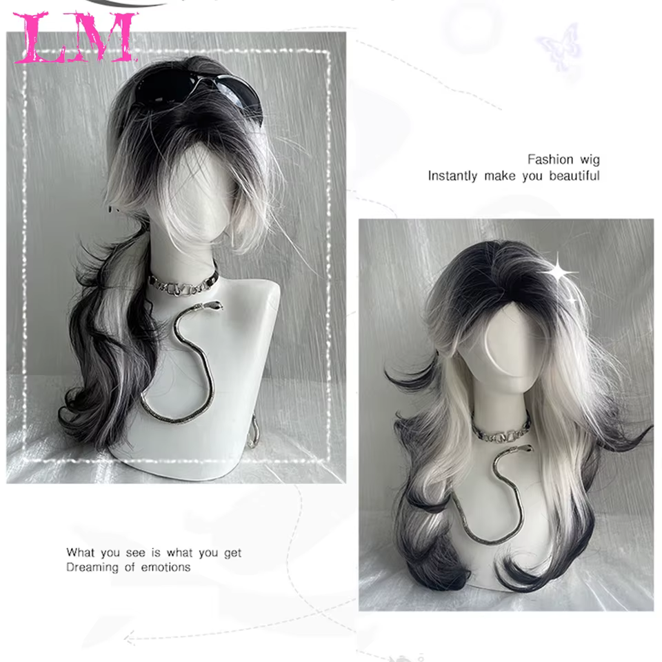 LM-Perruque Lolita Synthétique Longue et Droite avec Frange pour Fille, Mignonne Ombre, Rose, Blonde