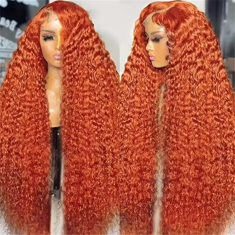 Perruques Lace Front 13x4 en Cheveux Humains Brésiliens Ondulés Profonds Ginger, 30 Pouces # Perruqu