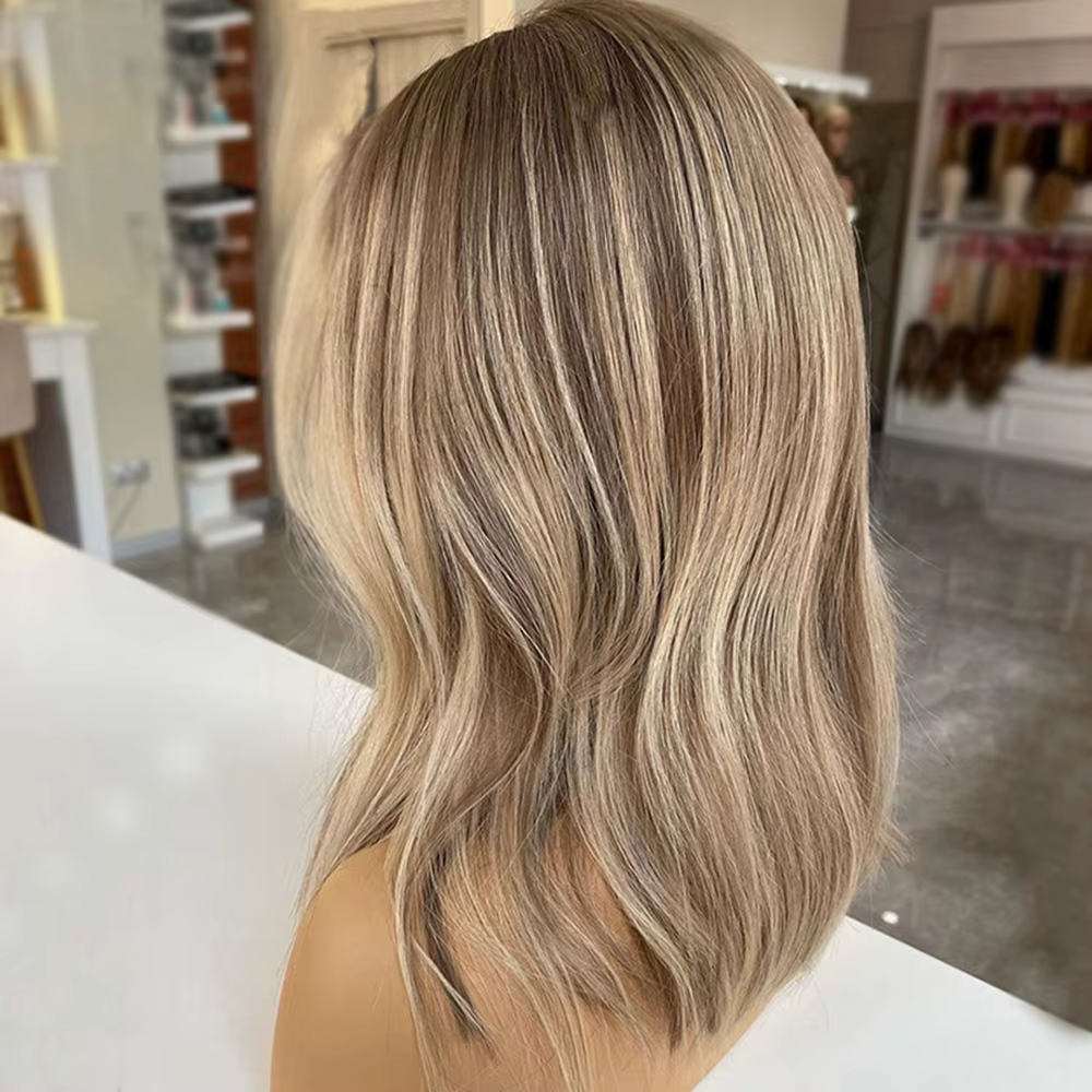 Perruque brésilienne naturelle, cheveux lisses, à reflets, colorés, bruns, ombrés, blonds, 360, avec
