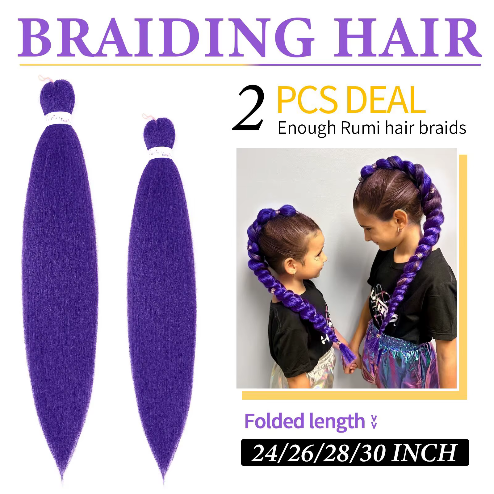 Extensions capillaires synthétiques tressées violettes, 24 26 28 30 pouces, Texture Yaki pré-étirée