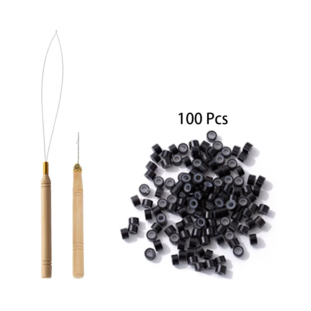 Kit d'outils pour Extensions de cheveux, perles, Micro aiguille de traction, enfile-boucle et 500 Mi