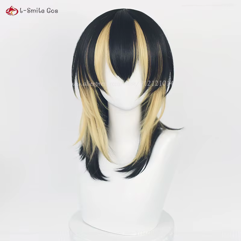 Perruque de Cosplay synthétique Rindou Haitani Ran Haitani, 50cm de Long, noire et dorée, résistante