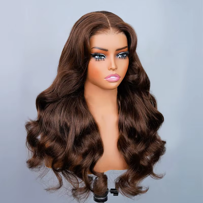 ISEE Hair 7x5 couleur marron chocolat coupe superposée sans colle vague de corps perruque 100% perru