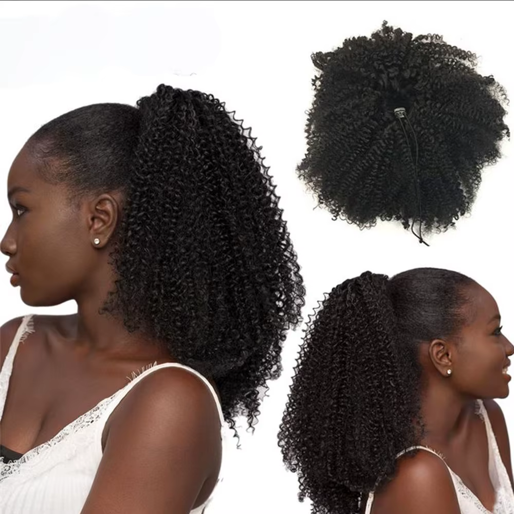 4B/4C cheveux humains queue de cheval cordon Afro crépus bouclés Remy Extensions 10-24 pouces Instal