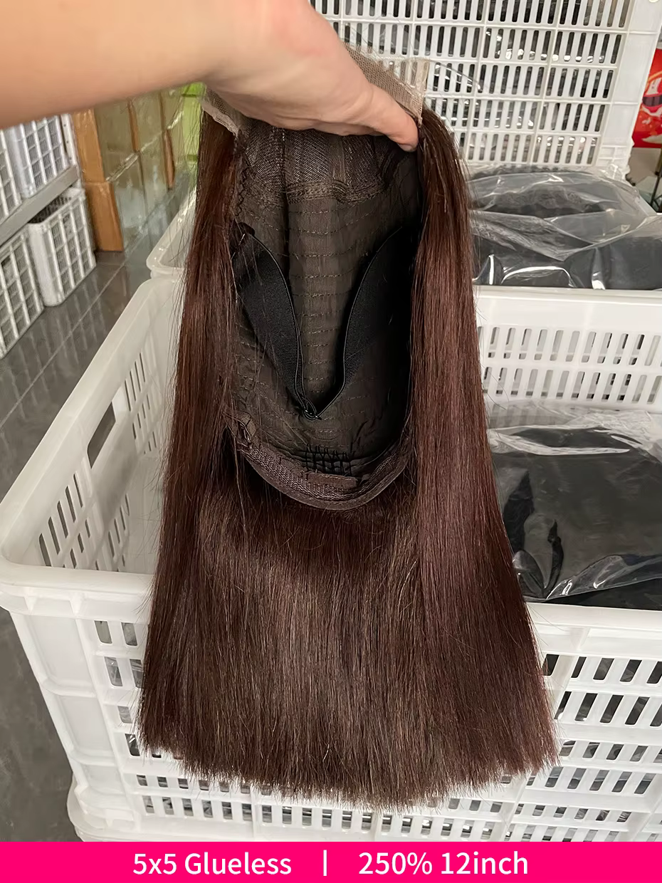 Perruque Bob 5x5 Double Drawn 100% Cheveux Humains, Perruque Lace Front Sans Colle # 2 Perruques en