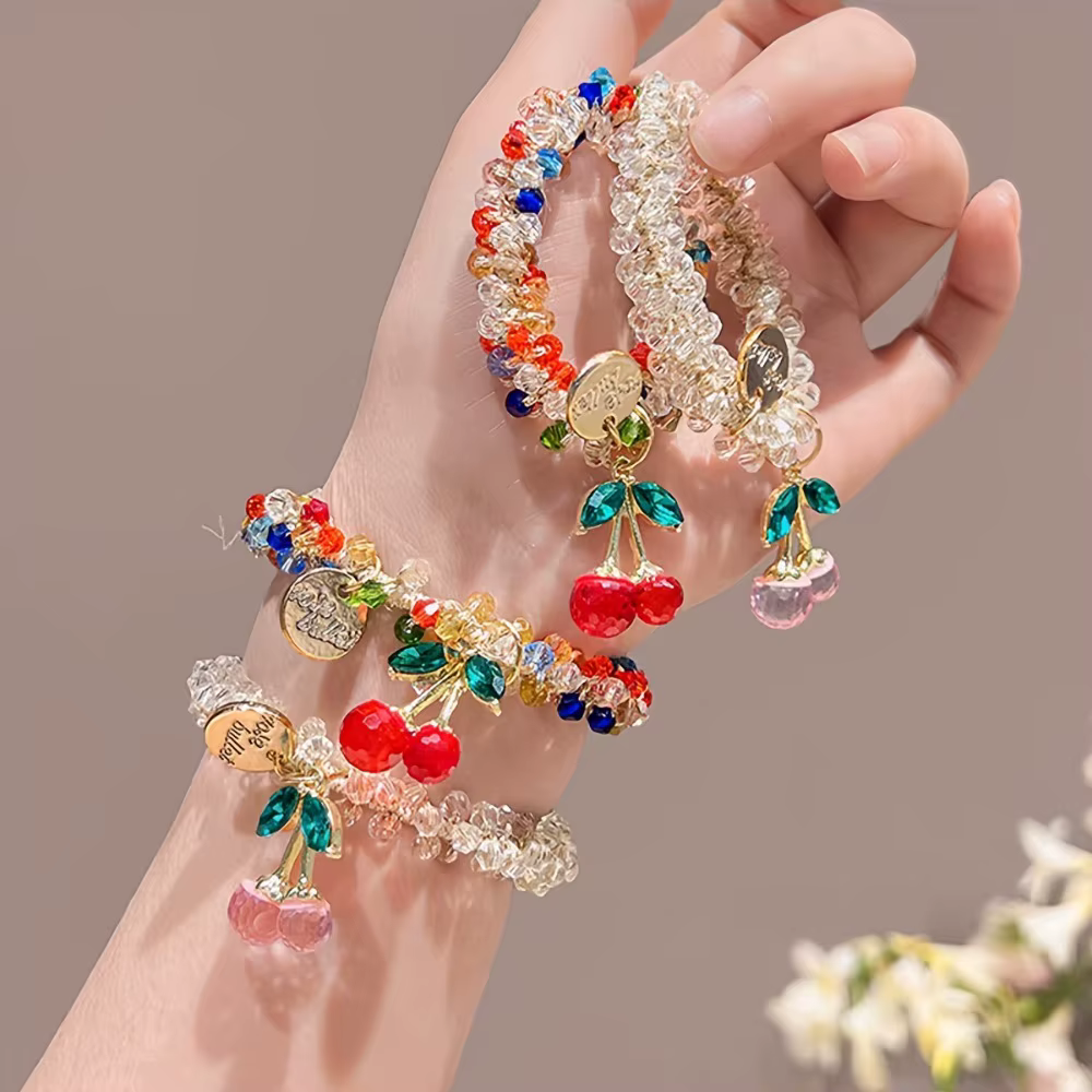 Corde à cheveux cerise en cristal coloré, 1/2 pièces, anneau de cheveux en strass doux, bandeau à ha