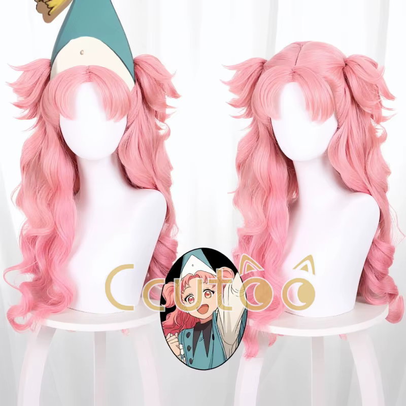 Perruque synthétique Anime Witch Hat Atelier Tetia Cosplay, 65 cm de long, rose mélangé, ondulée, av