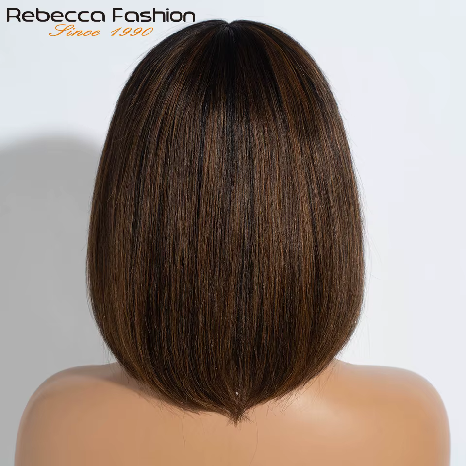 Perruque Bob Lace Wig naturelle brésilienne sans colle, cheveux courts à reflets blonds, 3x1, prêt à